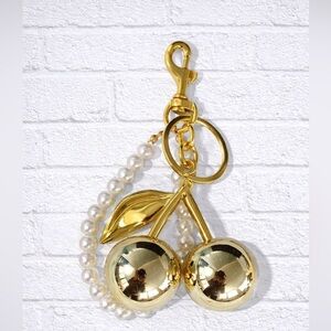 Gold Cherry with Pearl Keychain